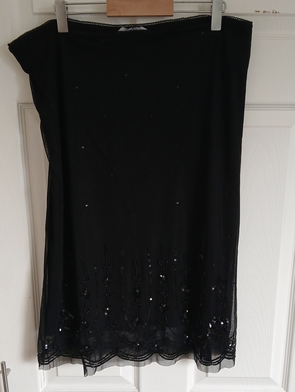 Black Beaded Slip Midi Skirt
